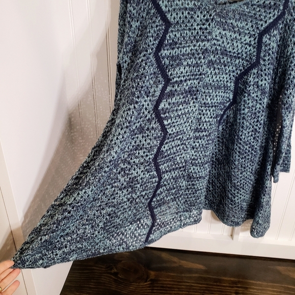 Umgee Crocheted Open Knit Sweater Tunic Blue & Green 1XL - Picture 7 of 15